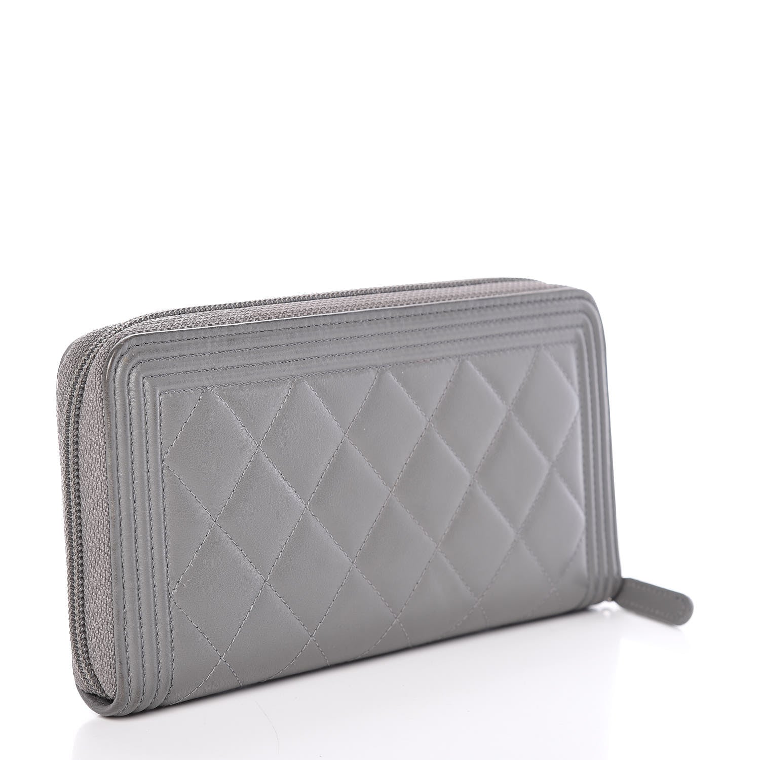 Chanel Lambskin Quilted Boy Zip Around Wallet Grey 3 of 14
