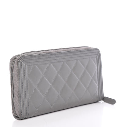 Chanel Lambskin Quilted Boy Zip Around Wallet Grey 3 of 14