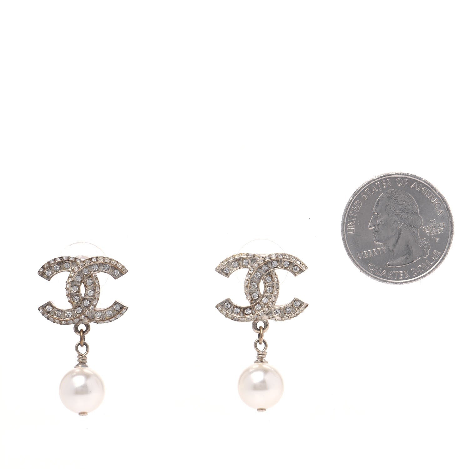 Chanel Crystal Pearl CC Drop Earrings Gold 2 of 4