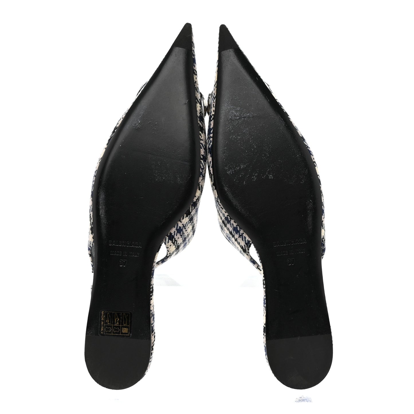 Tweed Prince Of Wales BB Knife Pointy Toe Slingback Flats 37 Beige Navy Silver