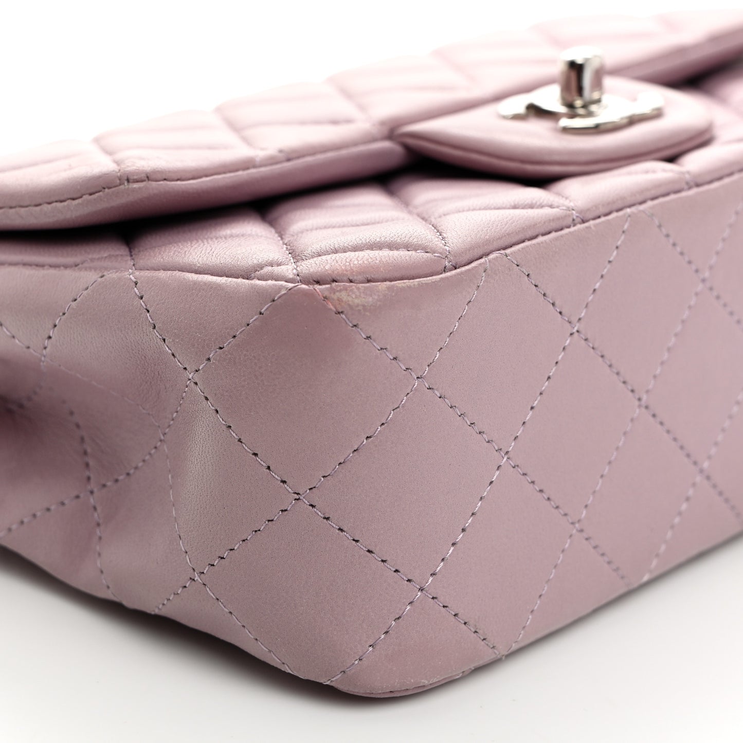 Lambskin Quilted Mini Rectangular Flap Light Purple