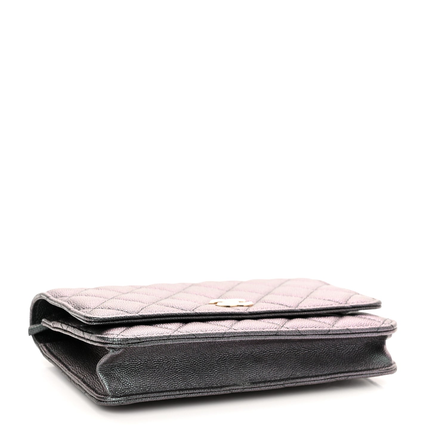Iridescent Caviar Quilted Wallet On Chain WOC Black