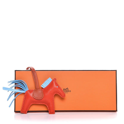 Hermes Milo Lambskin Grigri Rodeo Horse Bag Charm PM Capucine Celeste Cornaline 5 of 5