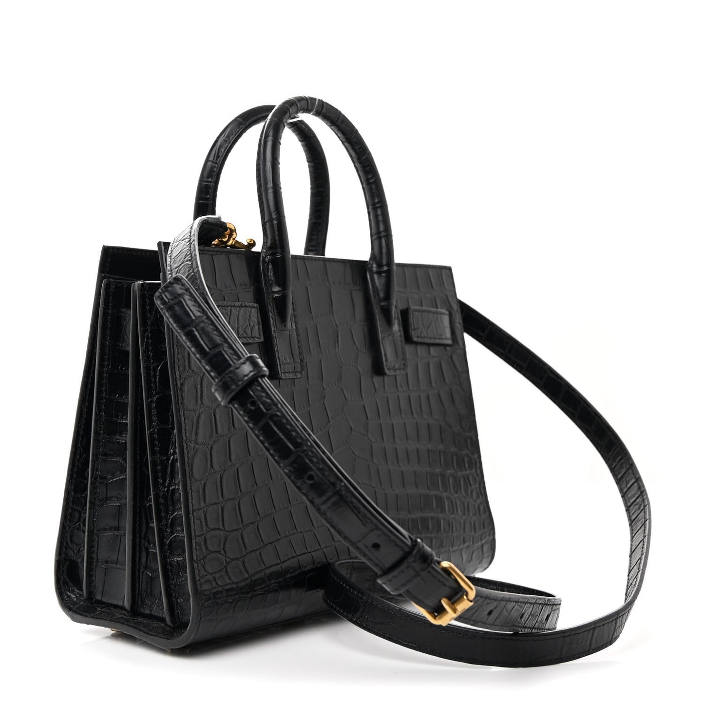 Calfskin Crocodile Embossed Nano Sac De Jour Black