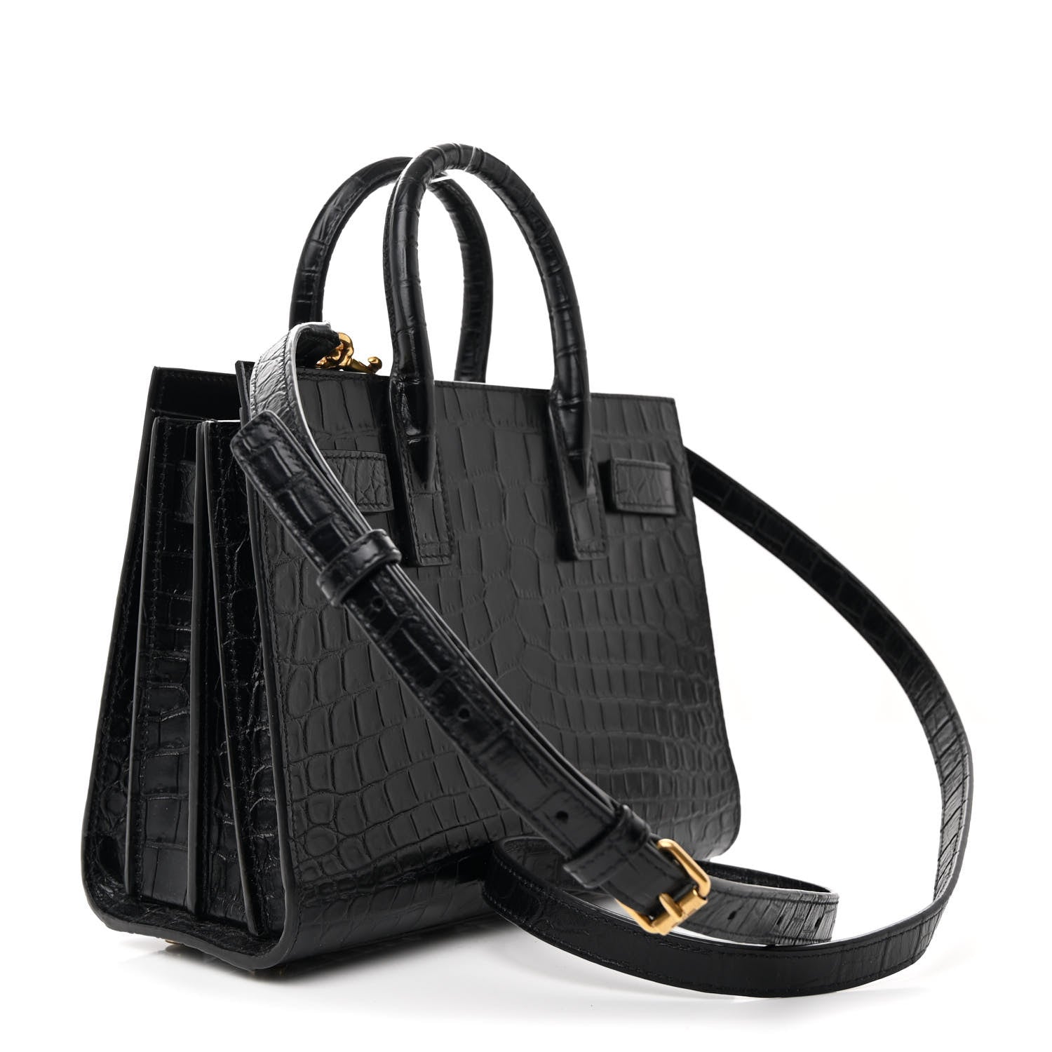 Saint Laurent Calfskin Crocodile Embossed Nano Sac De Jour Black 3 of 10