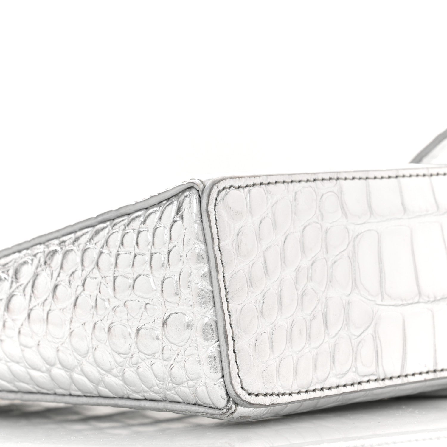 Givenchy Metallic Calfskin Croc Embossed Small Cut Out Shoulder Bag Silver 9 of 10