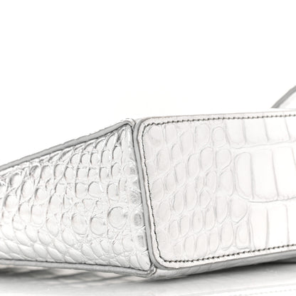 Givenchy Metallic Calfskin Croc Embossed Small Cut Out Shoulder Bag Silver 9 of 10
