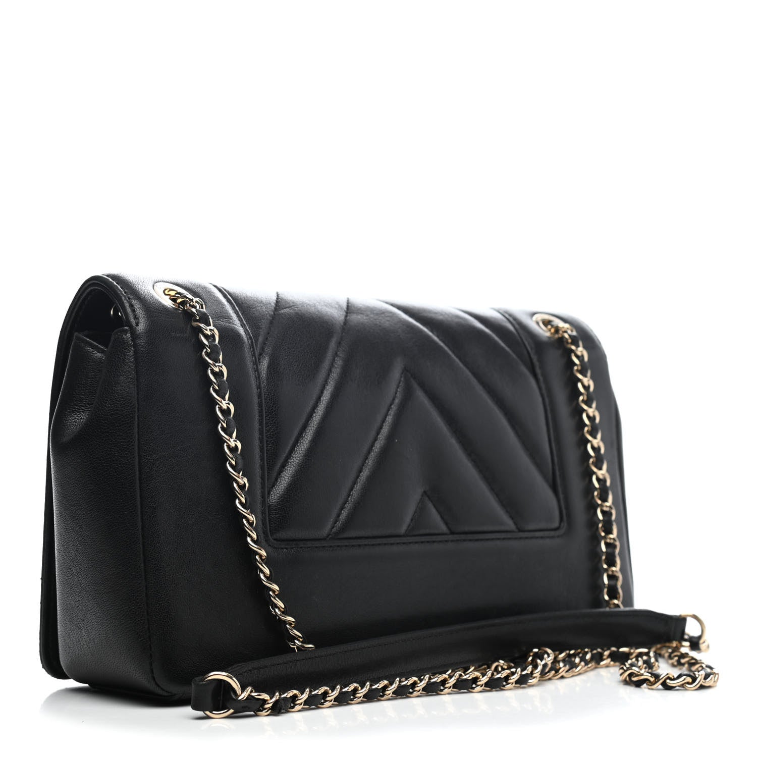 Chanel Sheepskin Chevron Quilted Medium Vintage Mademoiselle Flap Black 2 of 4