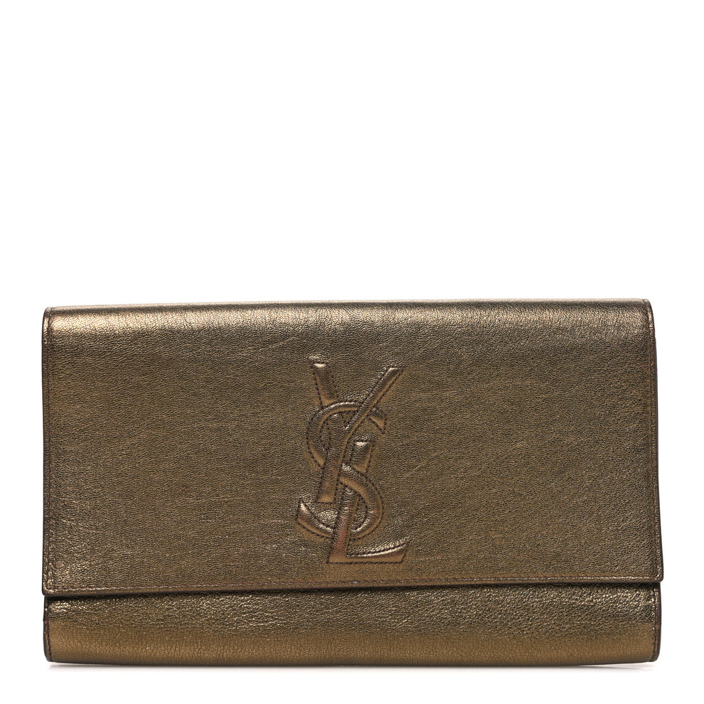 Saint Laurent Metallic Calfskin Monogram Large Belle De Jour Clutch ...