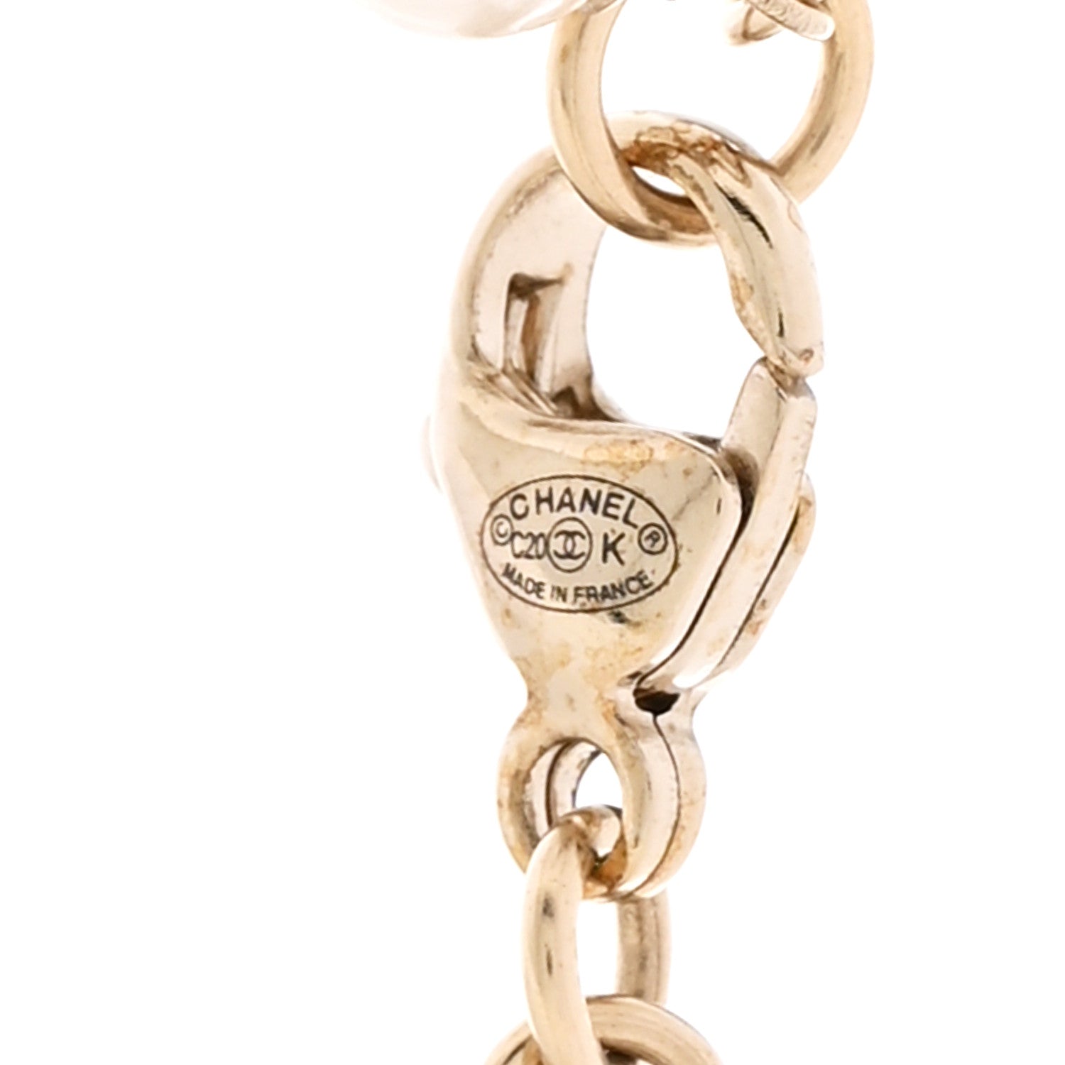 Chanel Crystal Pearl CC Pendant Necklace Gold Pink 6 of 7