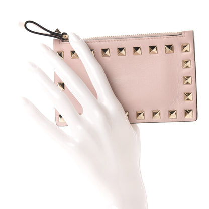 Valentino Garavani Calfskin Rockstud Coin Case Card Holder Water Rose 2 of 7