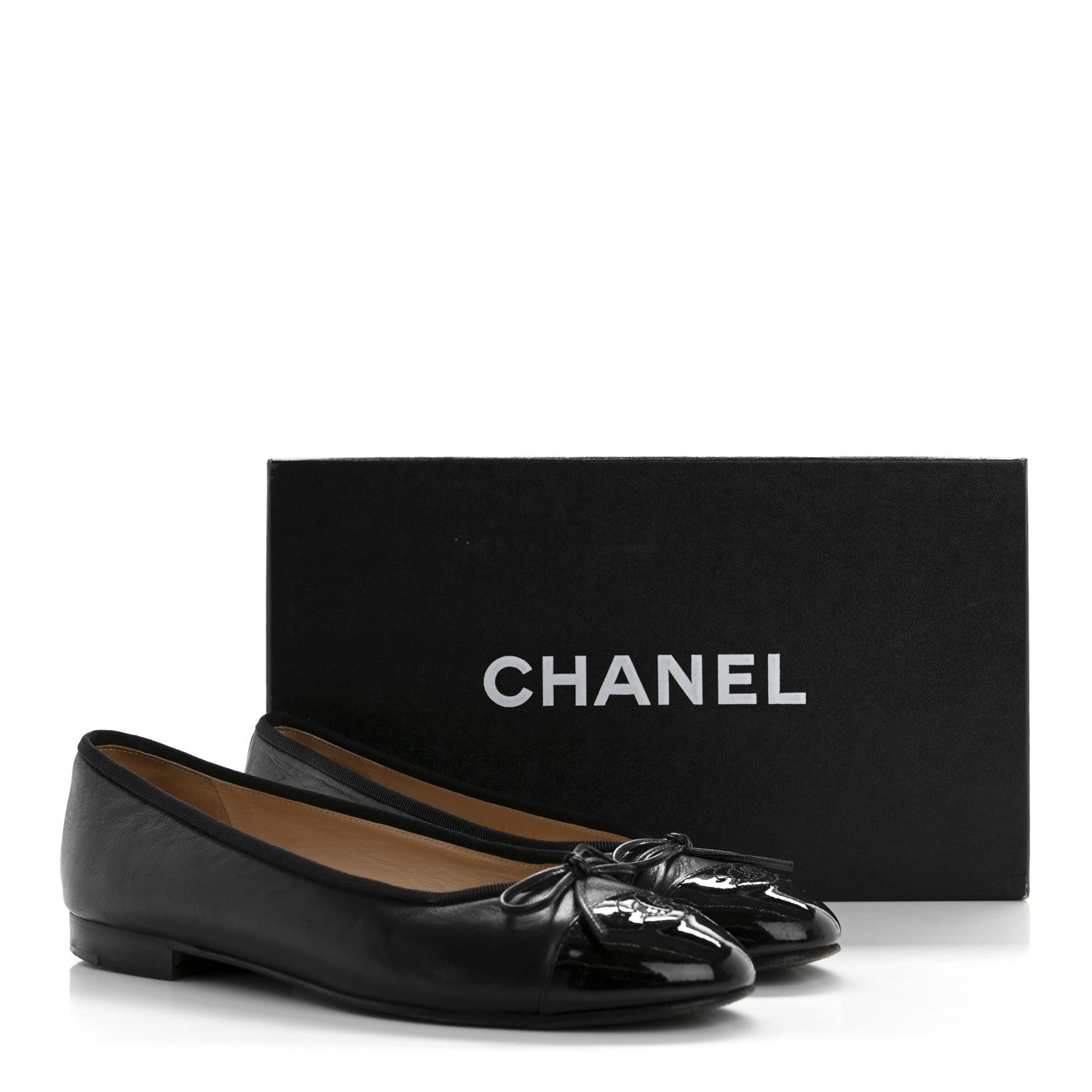 Chanel Lambskin Patent Cap Toe CC Ballerina Flats 37.5 Black 11 of 11