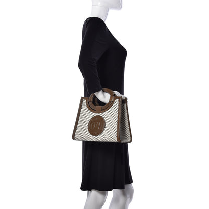 Fendi Vitello Liberty Glossy Lambskin Perforated Small Runaway Shopper Tote White Ice Rust Maya 2 of 8