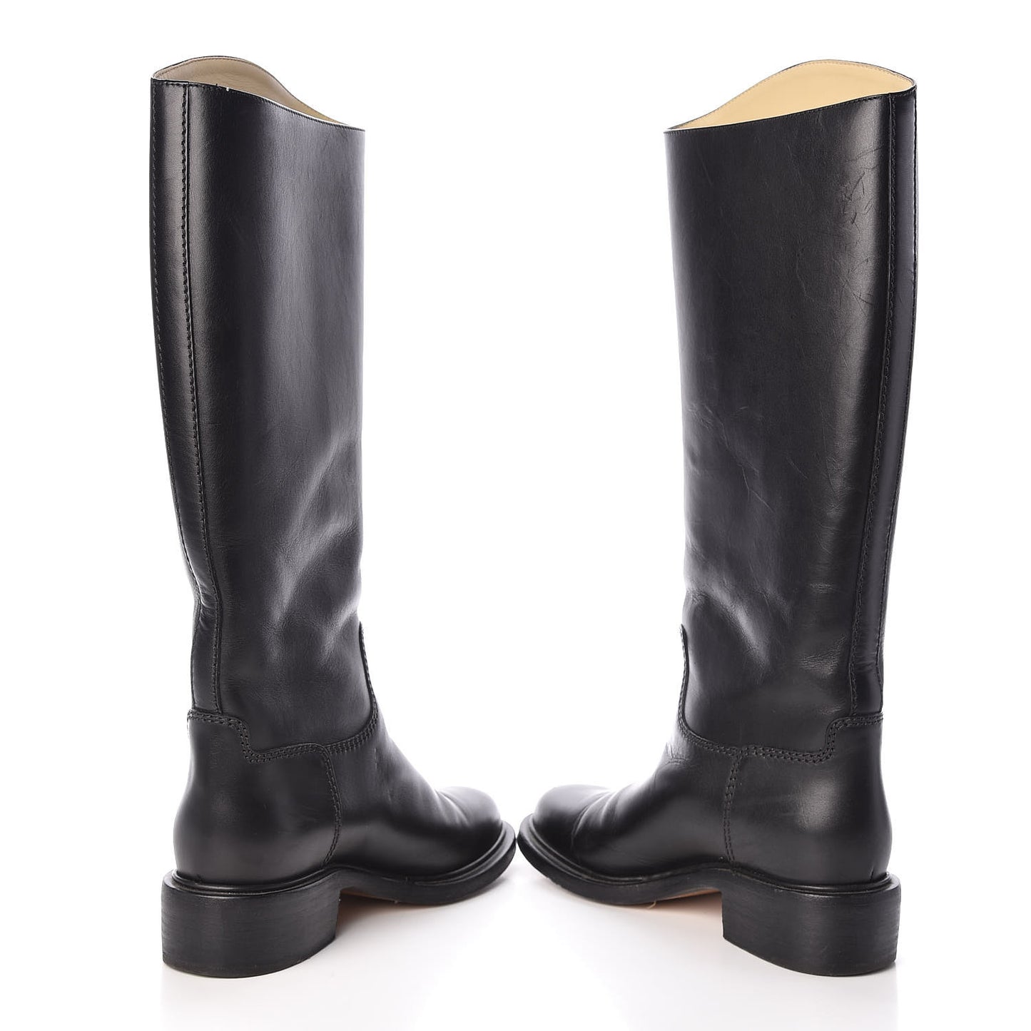Calfskin Logo Riding Boots 38 Black