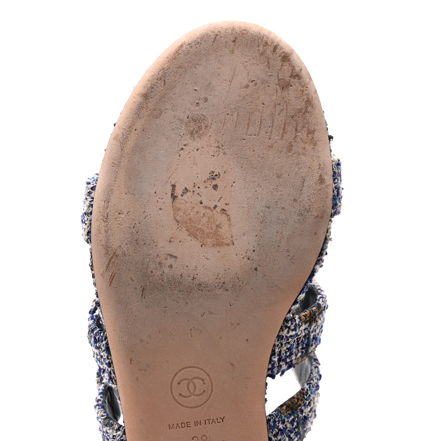 Chanel Tweed Lambskin CC Turnlock Mule Sandals 38 Blue Ecru Grey 10 of 14