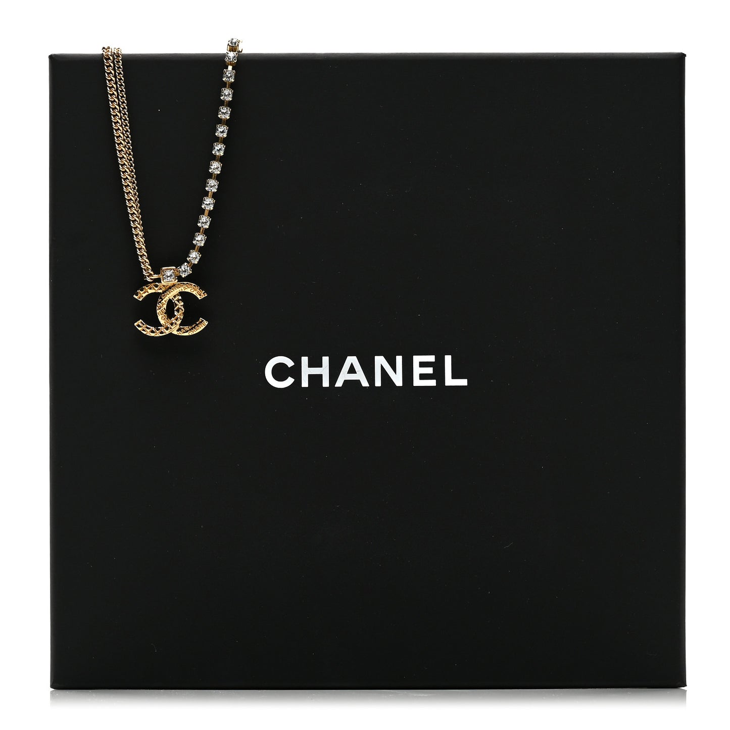 Metal Crystal Quilted CC Pendant Necklace Gold