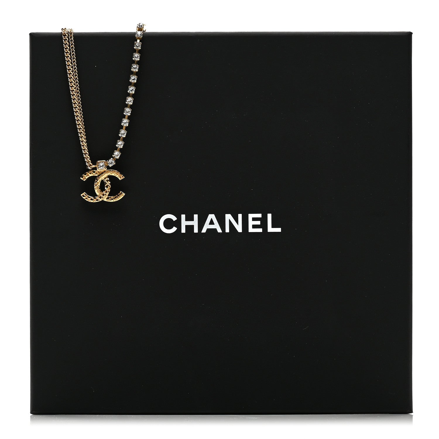 Chanel Metal Crystal Quilted CC Pendant Necklace Gold 6 of 6
