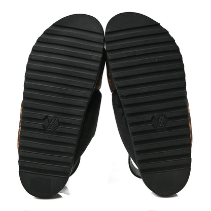Louis Vuitton Calfskin Padded Nylon Monogram Paseo Flat Comfort Sandals 41 Black 5 of 8