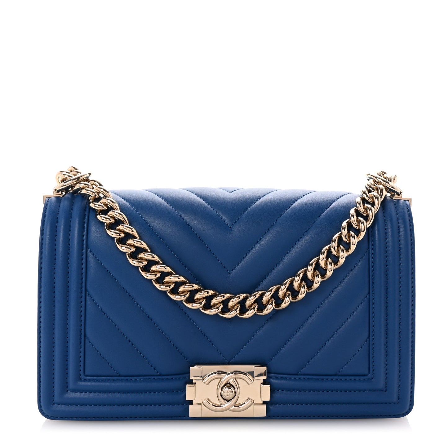 Lambskin Chevron Quilted Medium Boy Flap Blue