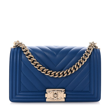 Chanel Lambskin Chevron Quilted Medium Boy Flap Blue 1 of 10