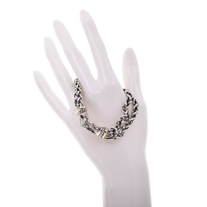 David Yurman Sterling Silver 18K Gold Diamond Double Wheat Buckle Bracelet 2 of 5