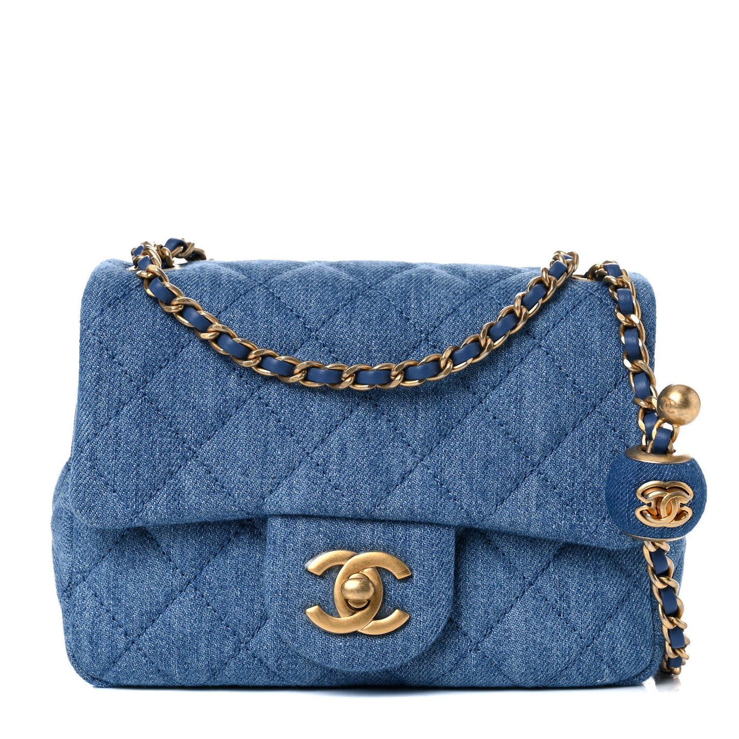 Denim Quilted Mini Pearl Crush Flap Blue