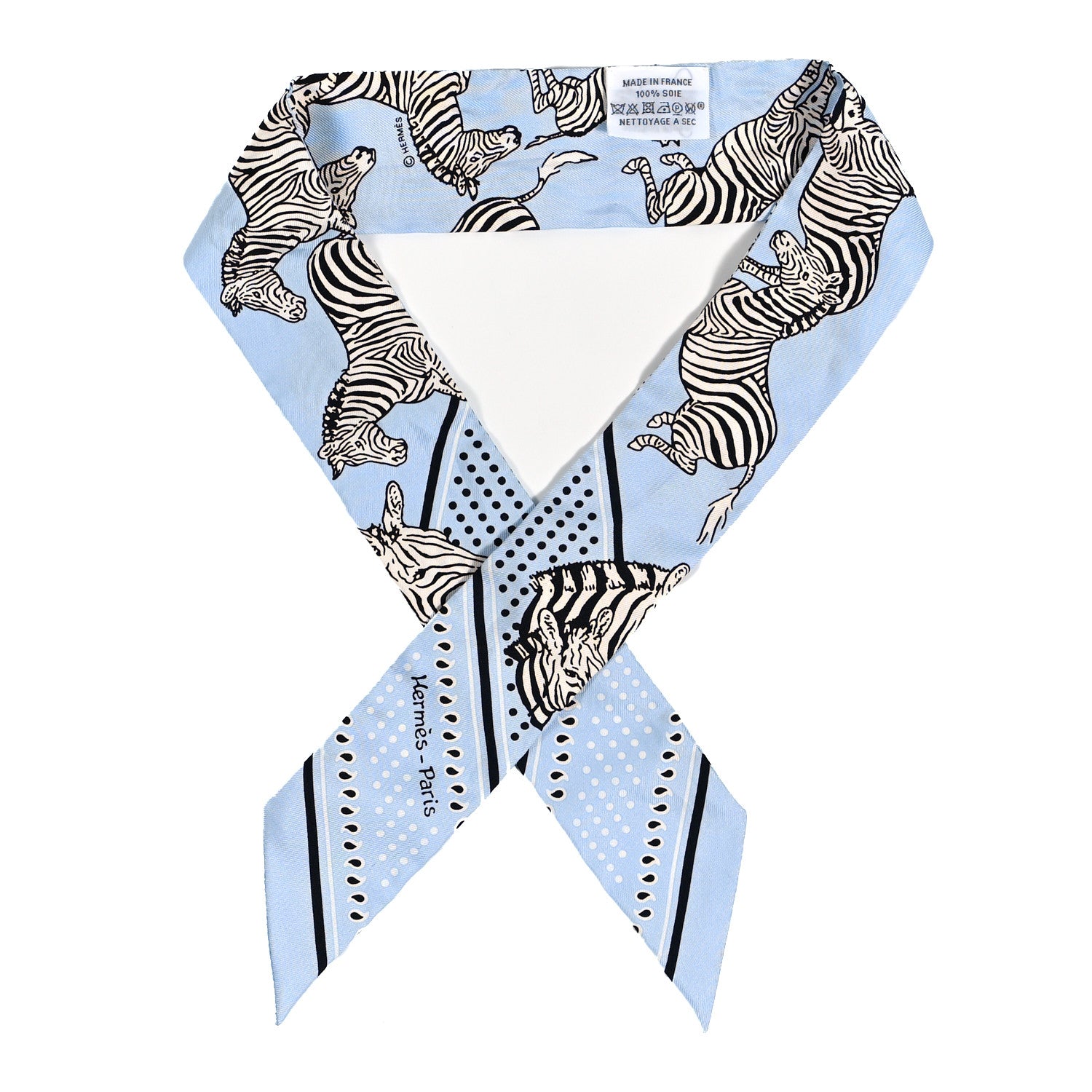 Hermes Silk Les Zebres Twilly Ciel Black White 1 of 3