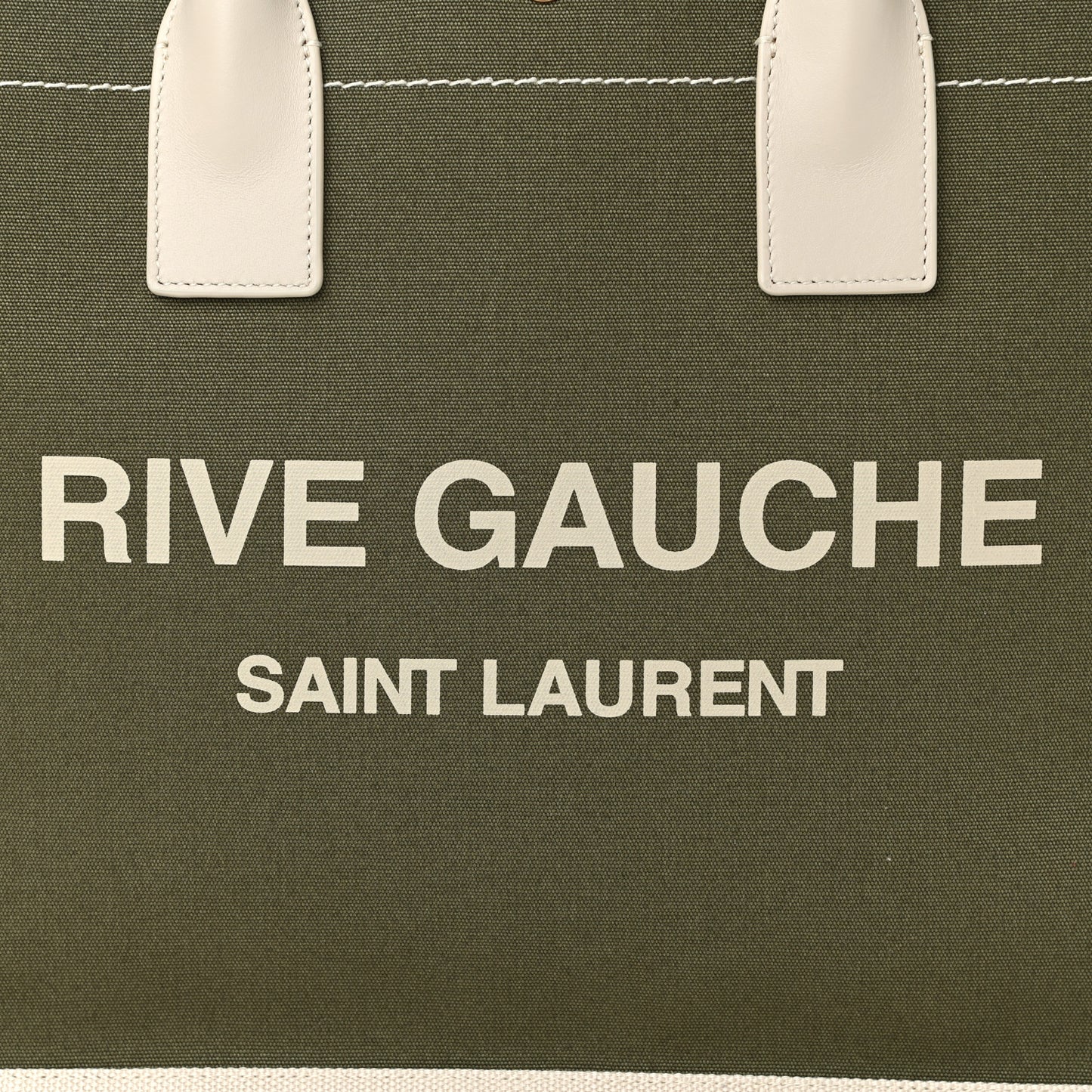 Linen Calfskin Small Rive Gauche Tote Military Green Blanc Vintage