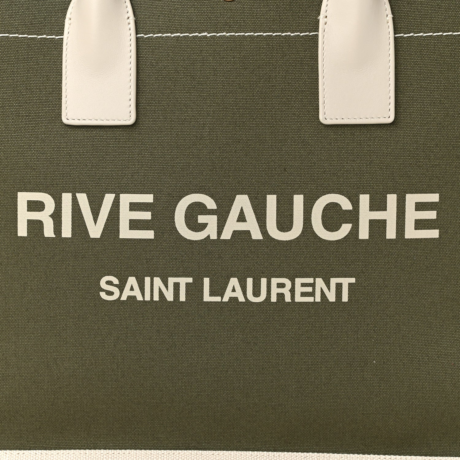 Saint Laurent Linen Calfskin Small Rive Gauche Tote Military Green Blanc Vintage 8 of 10