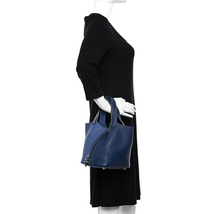 Hermes Taurillon Clemence Casaque Picotin Lock 18 PM Bleu Saphir Bleu Brighton 2 of 11