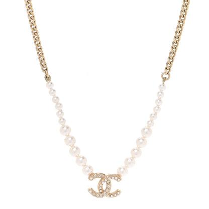 Chanel Pearl Crystal Chain CC Necklace Gold 1 of 6