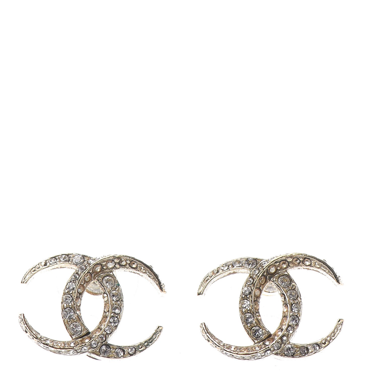 Chanel Crystal CC Moon Earrings Gold 1 of 4