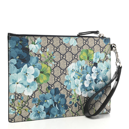 Gucci GG Supreme Monogram Blooms Small Zip Wristlet Pouch Beige Blue Black 3 of 7