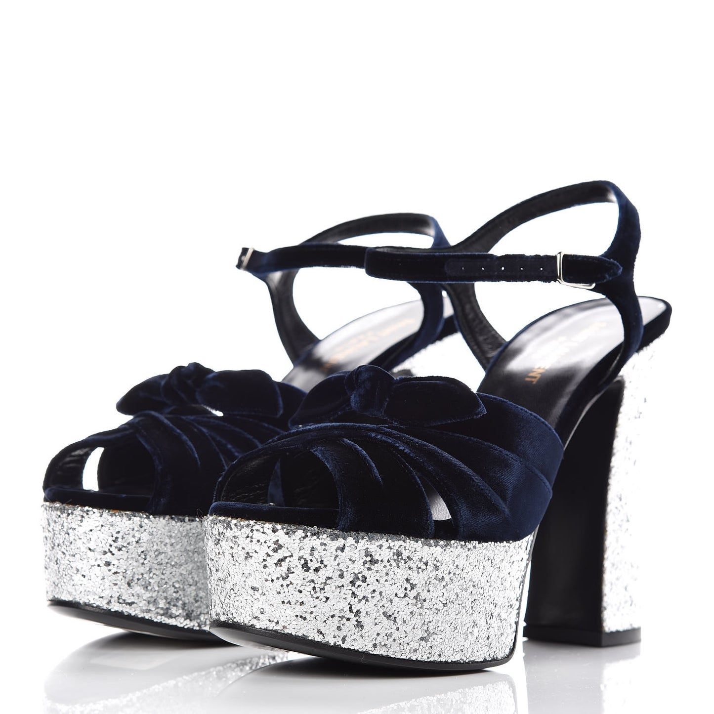 Velvet Glitter Claire Candy Bow 80 Platform Sandal 37 Marine Argento