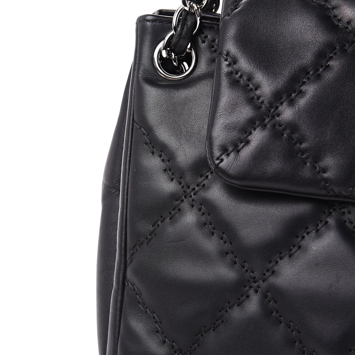 Calfskin Double Stitch Large Hamptons Flap Bag Black