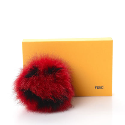 Fendi Fox Fur Vitello Flamingo Smile Pom Pom Bag Charm Red Black 6 of 6