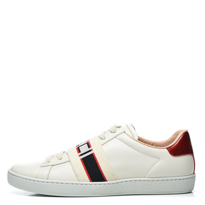 Gucci Calfskin Stripe Womens New Ace Sneakers 38.5 New Mystic White Ecru Red Flame 1 of 12