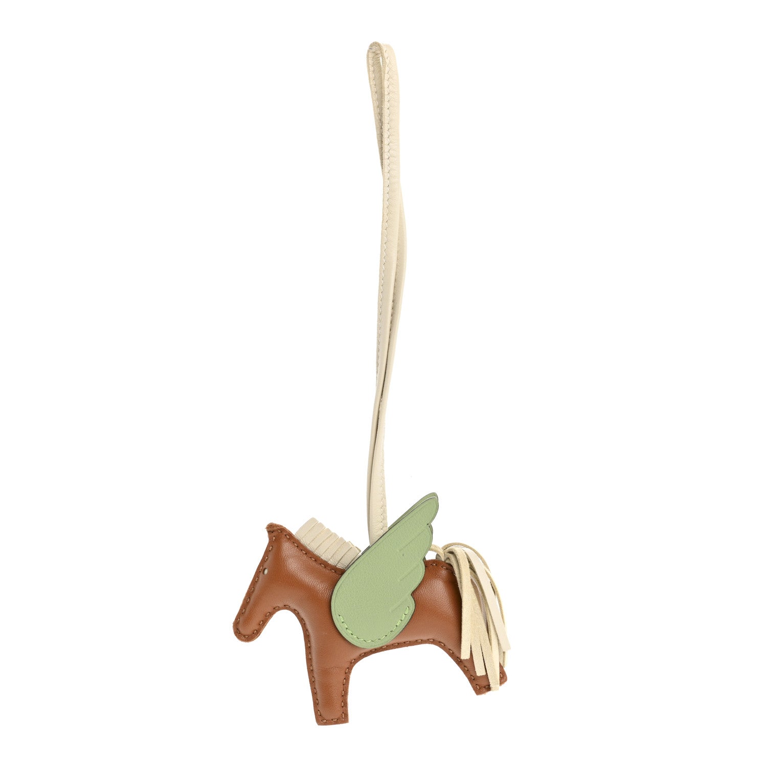 Hermes Milo Lambskin Grigri Rodeo Pegase Horse Bag Charm PM Craie Gold Vert Criquet 1 of 8