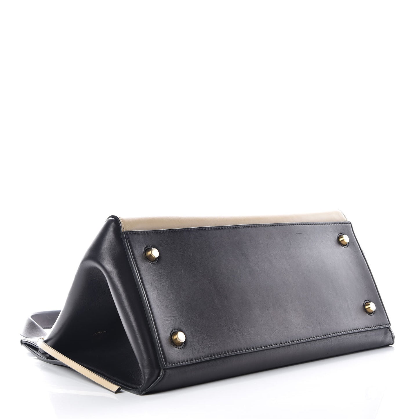 Smooth Calfskin Medium Bi-Color Edge Shoulder Bag Black Cream