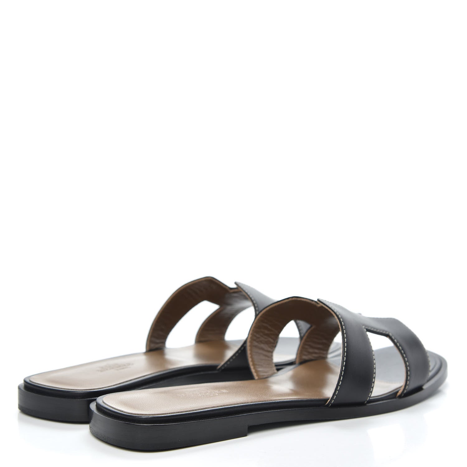Hermes Box Calfskin Oran Sandals 37 Black 4 of 9