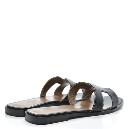 Hermes Box Calfskin Oran Sandals 37 Black 4 of 9