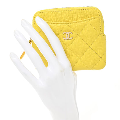 Chanel Caviar Quilted Zip Card Holder Wallet Yellow 2 of 8