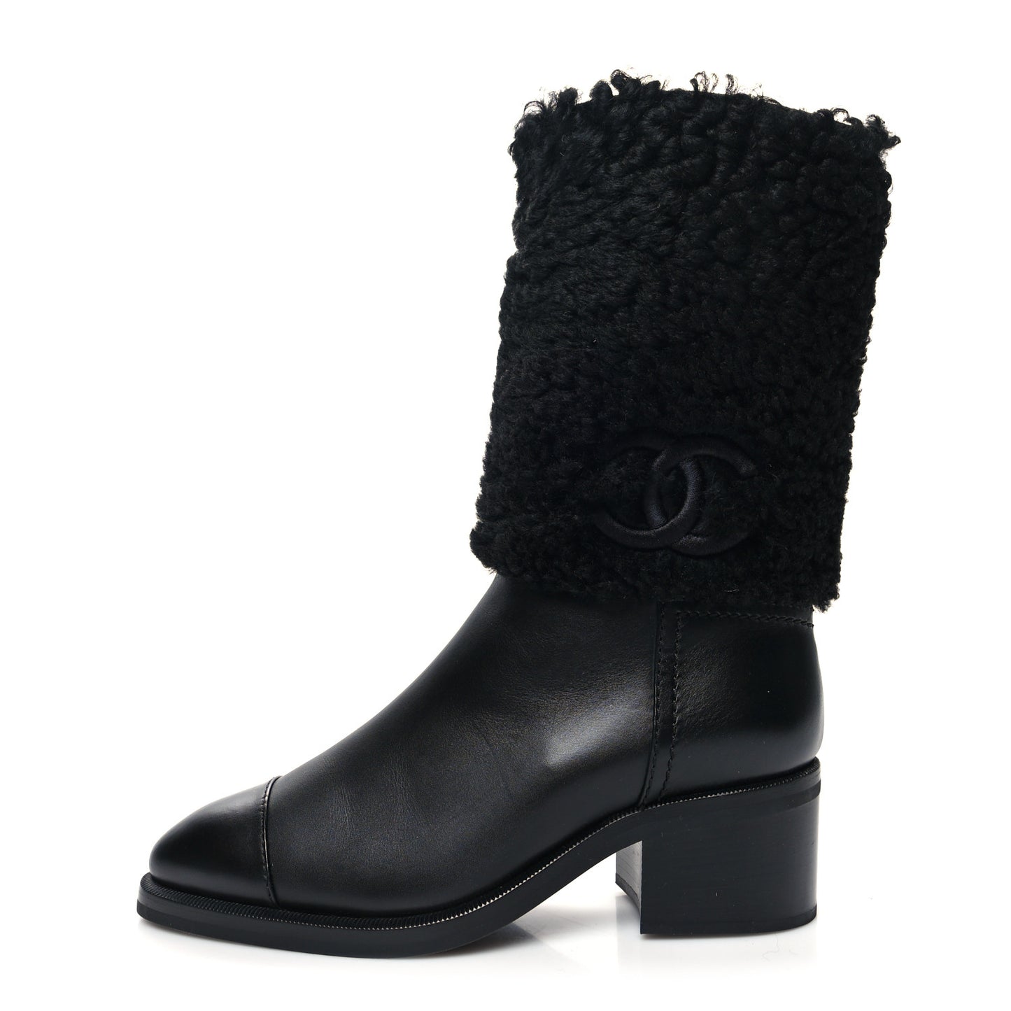 Lambskin Shearling CC High Boots 38.5 Black