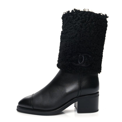 Chanel Lambskin Shearling CC High Boots 38.5 Black 1 of 7