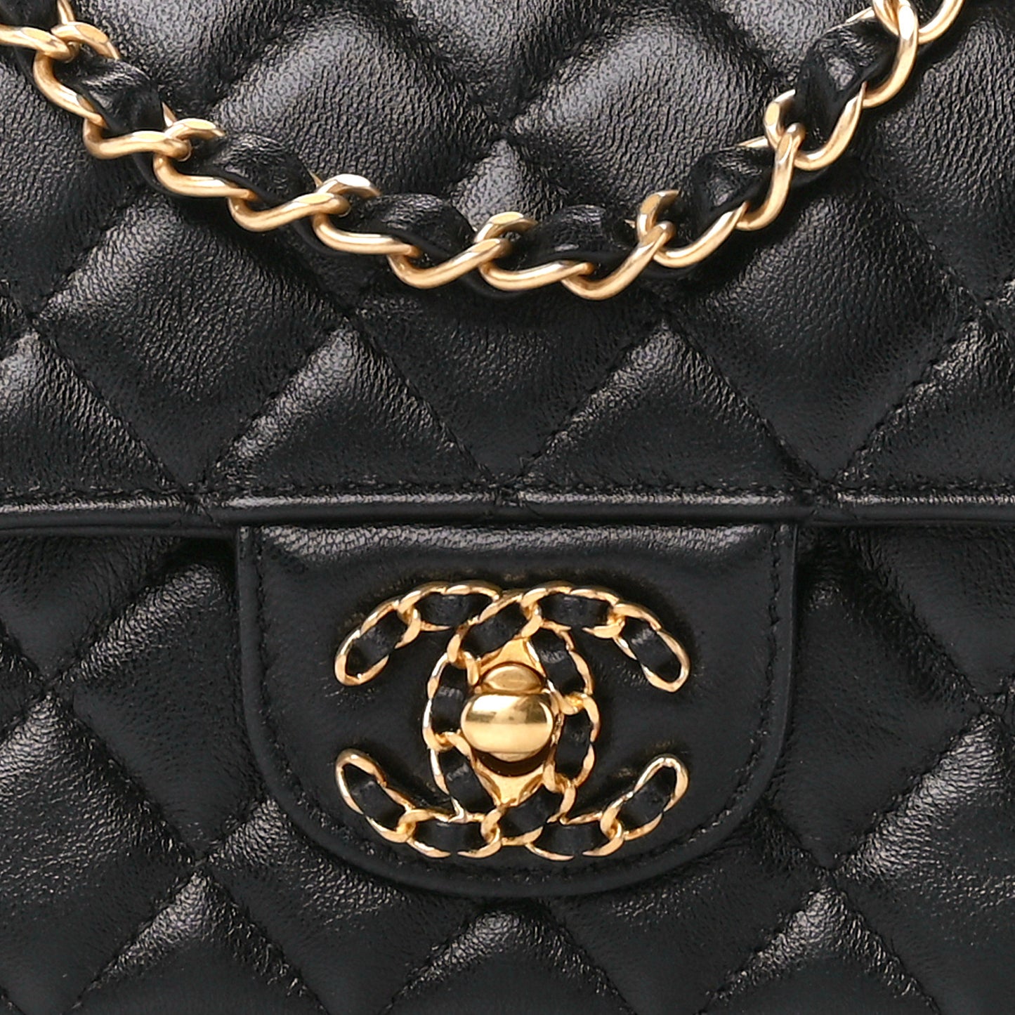 Lambskin Quilted Mini Strass On Top Flap Black