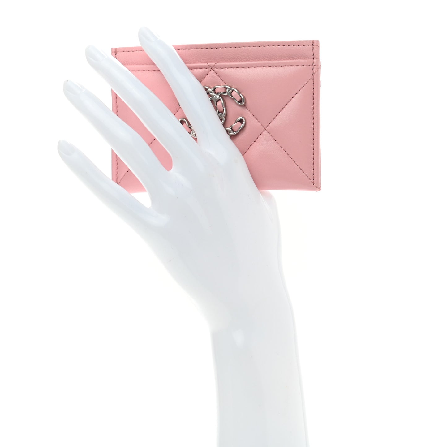 Lambskin Quilted Chanel 19 Card Holder Light Pink