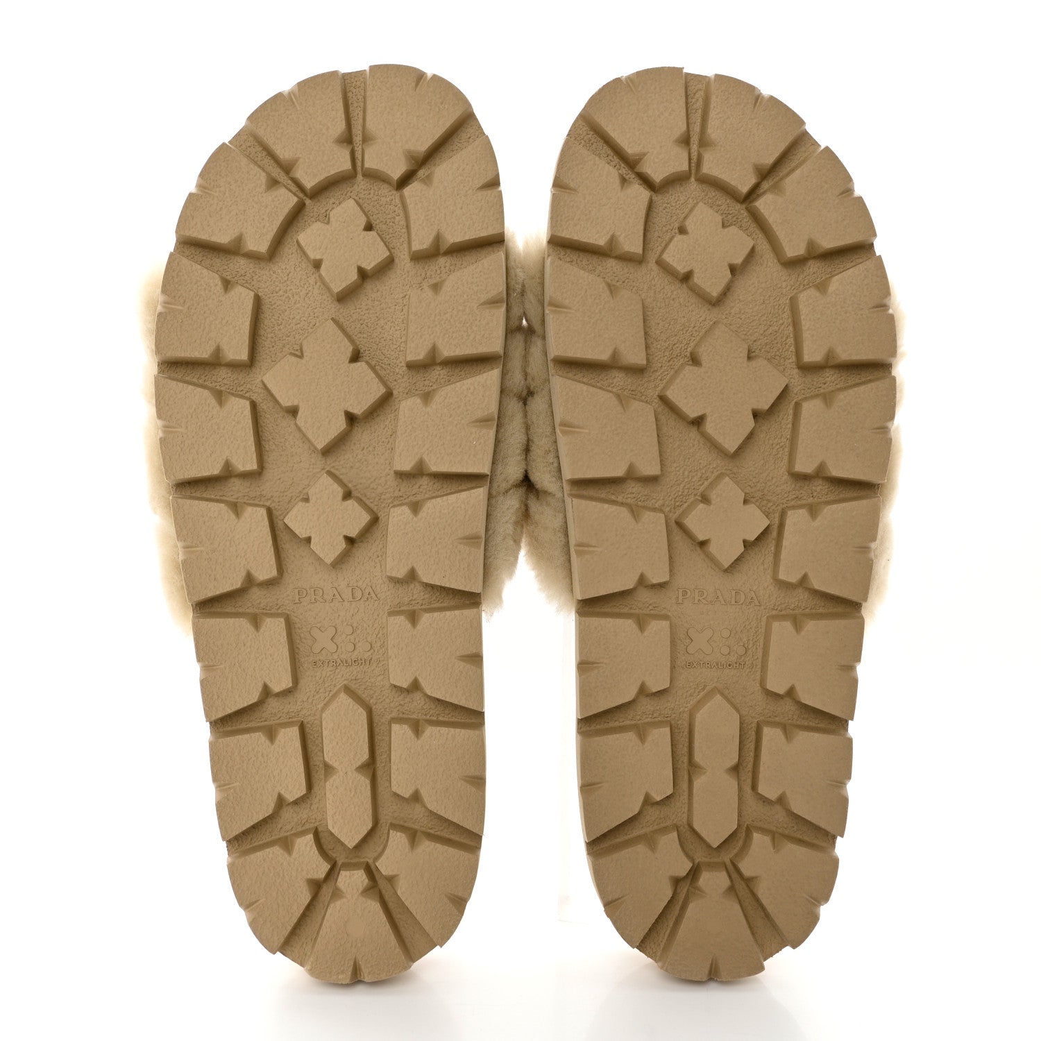 Prada Shearling Metal Triangle Logo Lug Sole 20mm Slide Sandals 39.5 Ecru 5 of 9