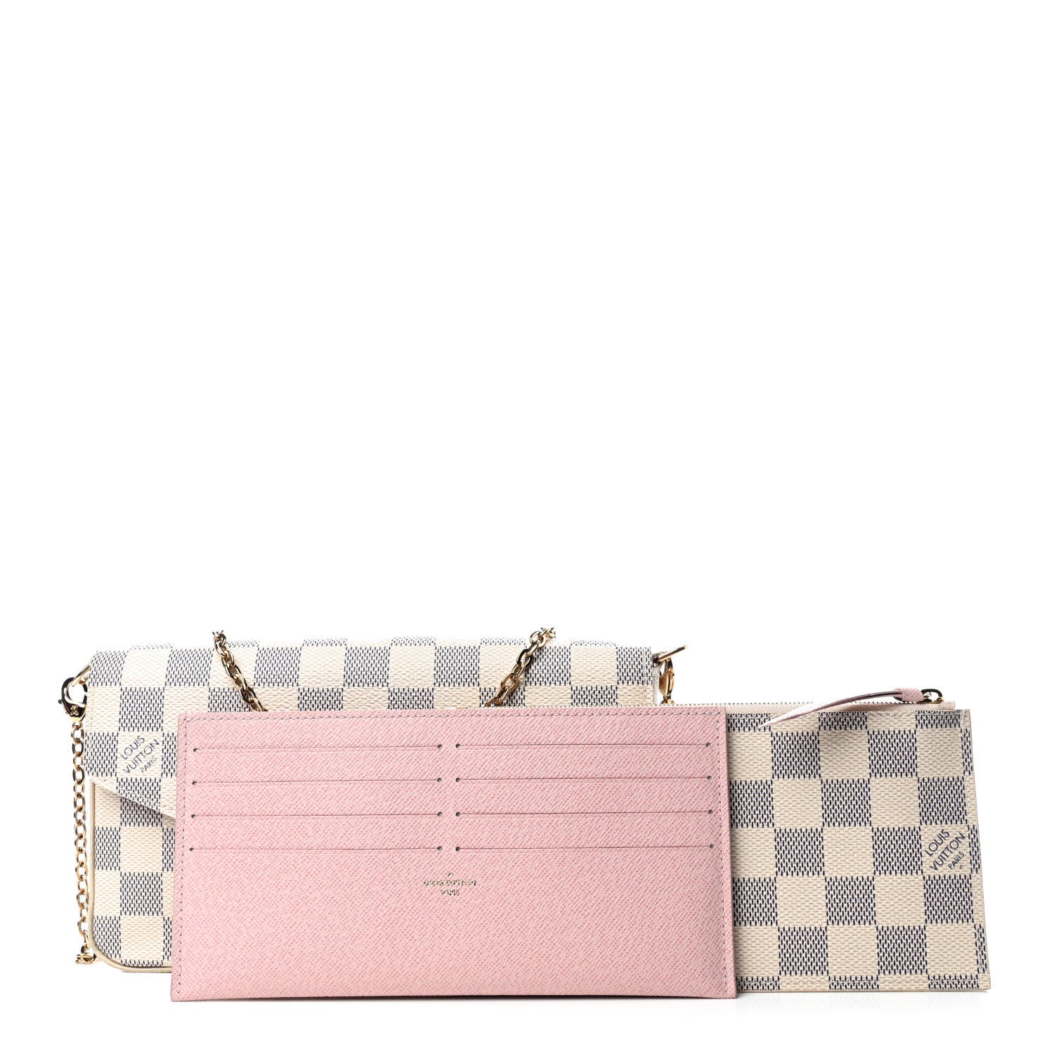 Louis Vuitton Damier Azur Pochette Felicie Chain Wallet Rose Ballerine 3 of 14