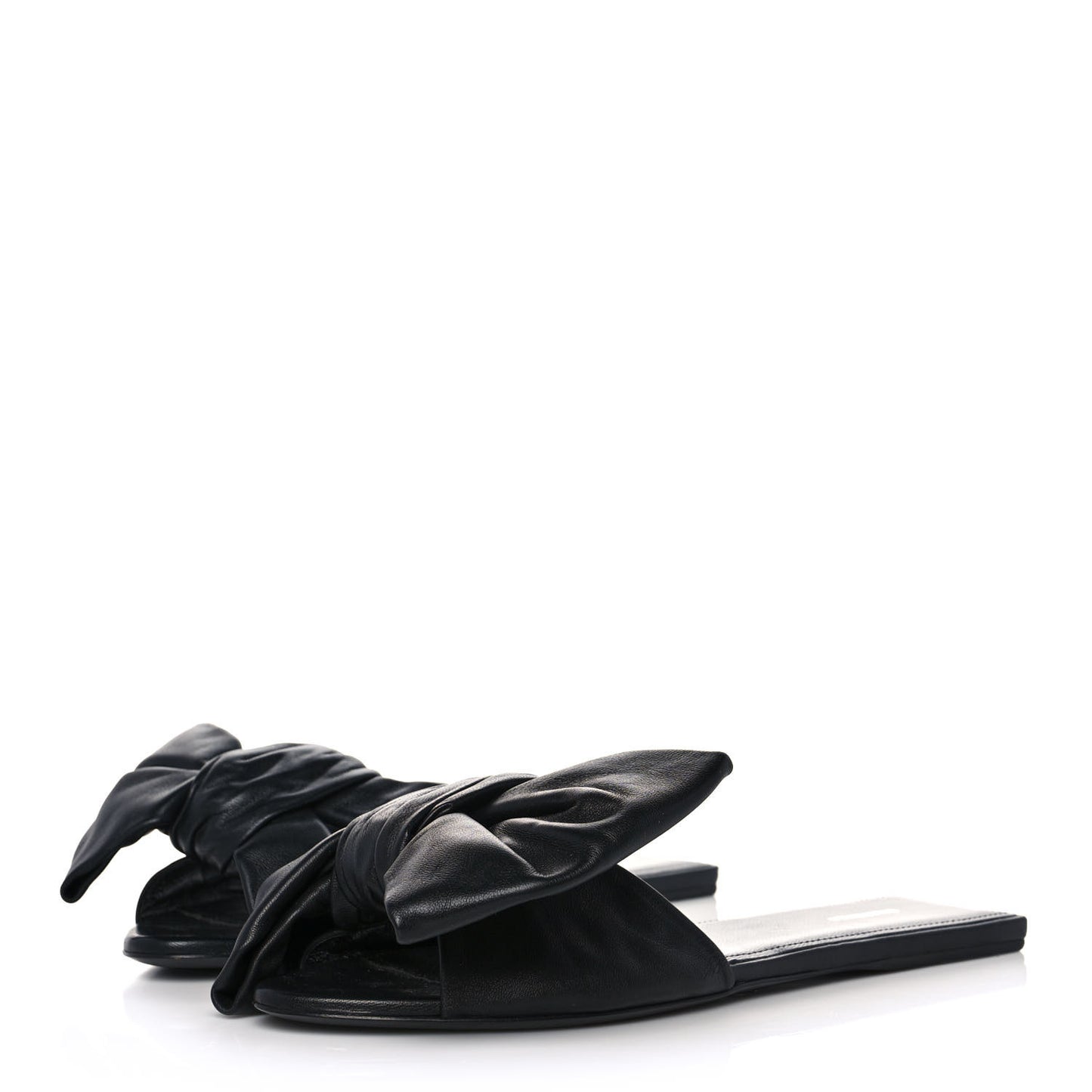 Calfskin Square Bow Slide Sandals 38 Black