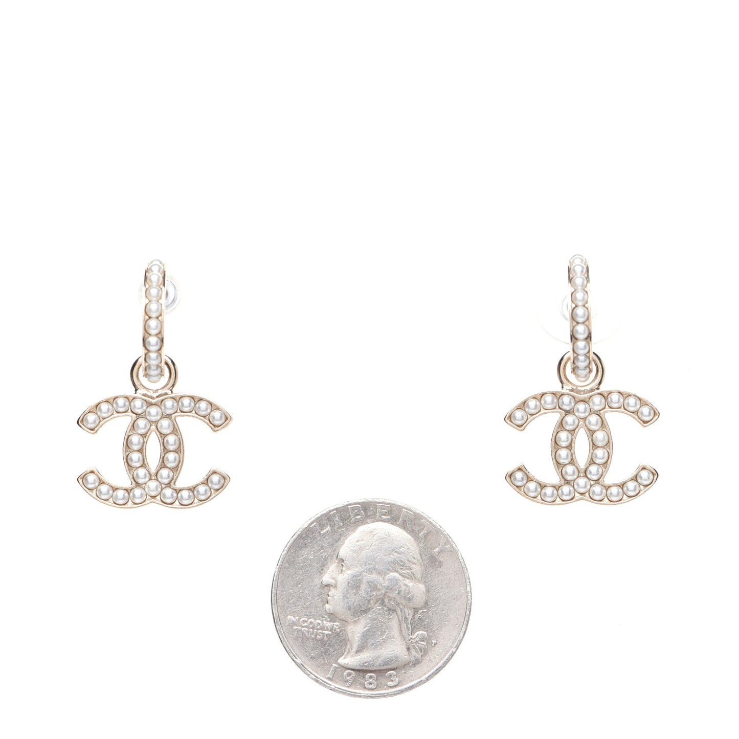 Pearl CC Hoop Drop Earring Gold
